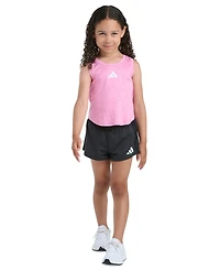 adidas Girls' 2T-6X Sleeveless Melange Flounce Tank Top and Shorts, 2-Piece Set