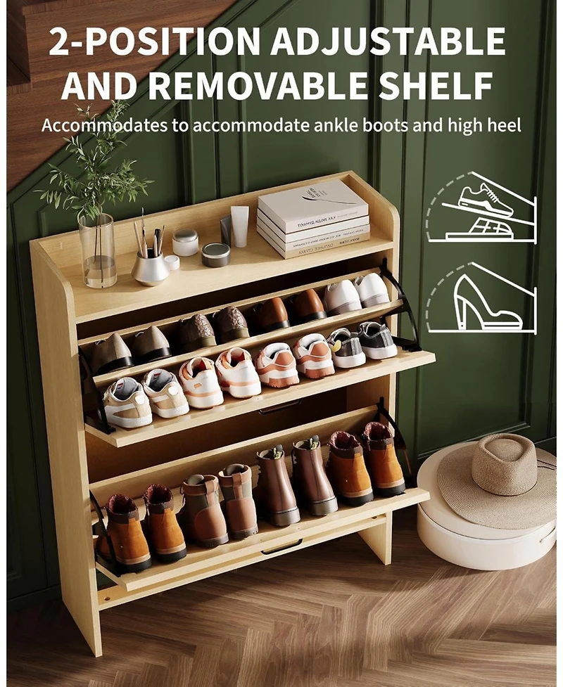 gaomon Narrow Freestanding Shoe Storage Cabinet with 2 Flip Drawers