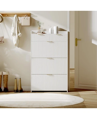 gaomon Slim Freestanding Fluted Shoe Cabinet with 2 Flip Drawers and Adjustable Shelf