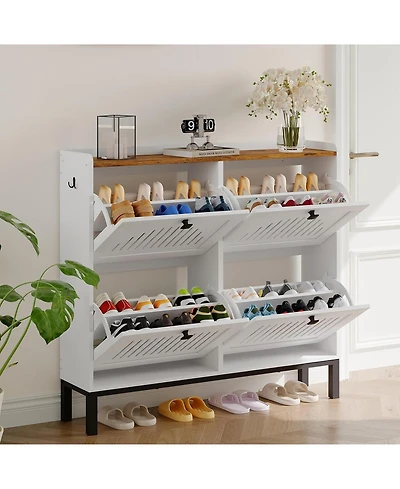 gaomon Shoe Storage Cabinet with 4 Flip Drawers and Adjustable Shelves