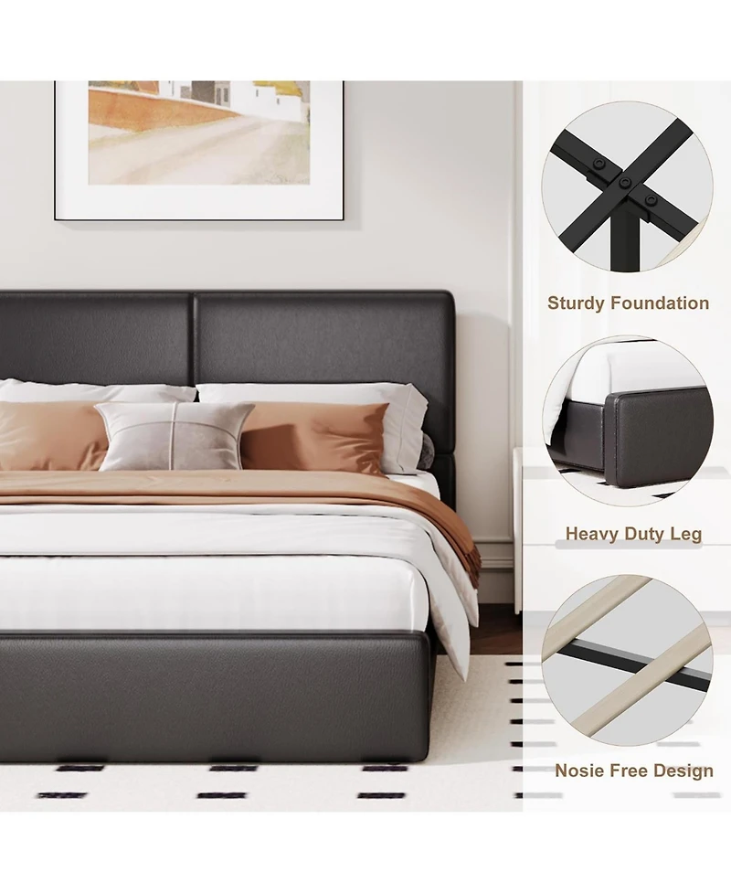 gaomon Full Upholstered Platform Bed Frame with Headboard, Strong Wood Slats Support, No Box Spring Needed