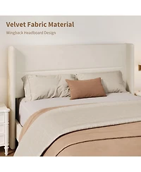 gaomon Queen Velvet Bed Frame with Wingback Headboard, Upholstered Platform Bed with Wood Slats