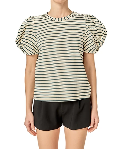 English Factory Women's Puff Sleeve Knit Cotton Top