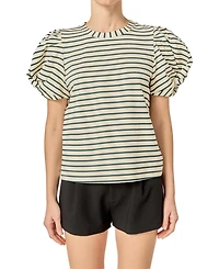 English Factory Women's Puff Sleeve Knit Cotton Top