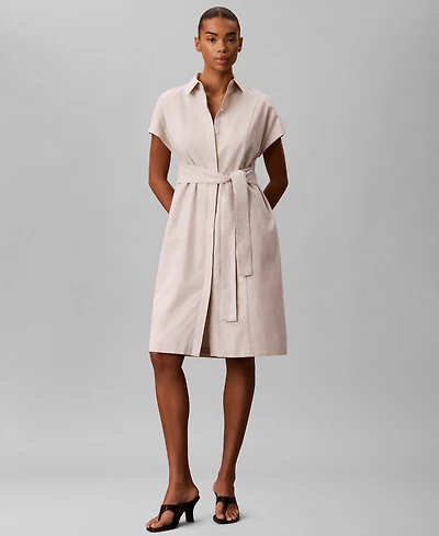 Calvin Klein Women's Short-Sleeve Collared Midi Shirt Dress