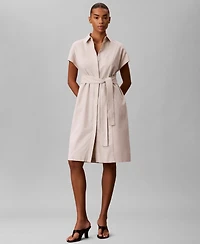Calvin Klein Women's Short-Sleeve Collared Midi Shirt Dress