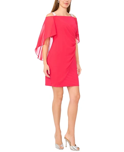 Msk Beaded-Strap Capelet-Back Dress