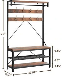 gaomon 72" Industrial Hall Tree with Shoe Bench, Storage Shelf and 8 Double Hooks