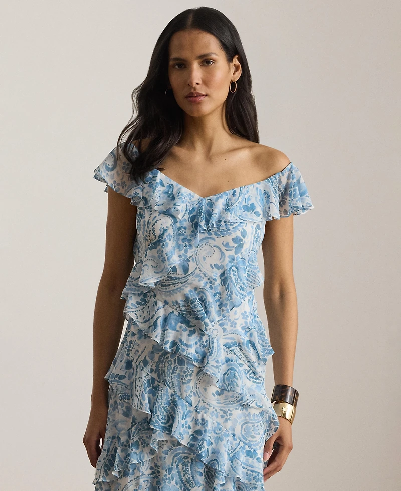 Lauren Ralph Women's Paisley Print Off-The-Shoulder Mini Dress