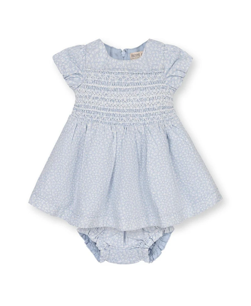 Hope and Henry Baby Linen Smocked Puff Sleeve Dress