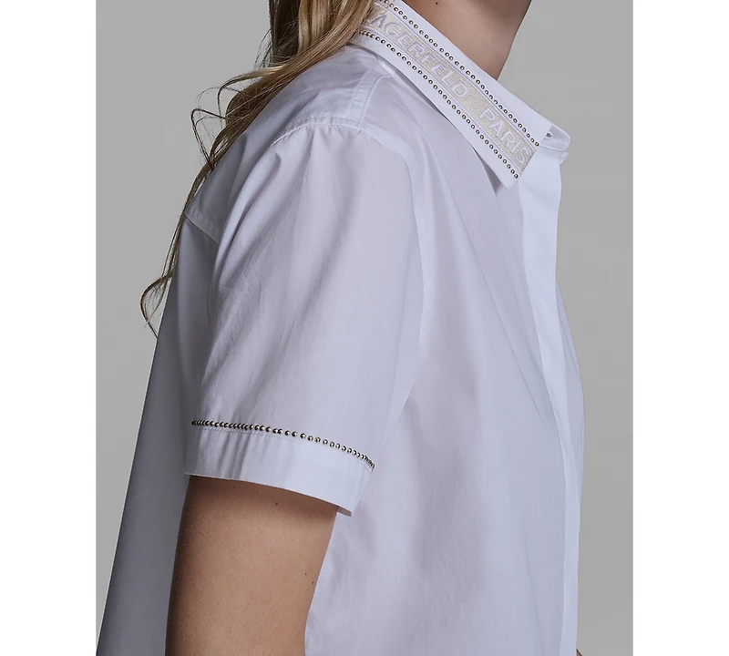 Karl Lagerfeld Paris Women's Short-Sleeve Collared Top