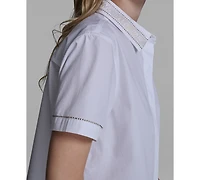 Karl Lagerfeld Paris Women's Short-Sleeve Collared Top