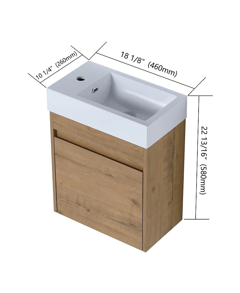 Sillysis 18" Wall Mounted Bathroom Vanity with Resin Sink, Soft Close Door & Ample Storage for Small Spaces