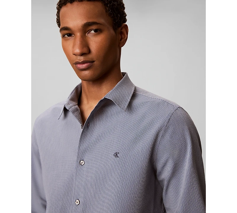 Calvin Klein Men's Yarn-Dyed Stripe Seersucker Classic Button-Down Shirt