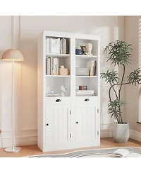 gaomon 3-Shelf Bookcase with Cabinet, 71" Tall Storage Bookshelf with Open Shelves and Door Organizer, Modern White Book Shelf