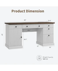 gaomon Fluted Home Office Desk Storage, in Modern Executive Desk with Charging Station, Wooden Computer Writing Desk with File Cabinet And Drawers