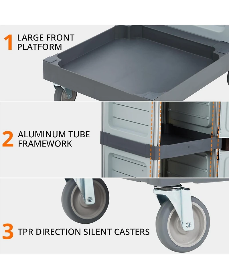 gaomon Commercial Janitorial Cart with Cabinet, Multi Purpose 3 Ply Plastic Housekeeping Cart with 30 Gallon Bag, 200 lbs Utility Cart
