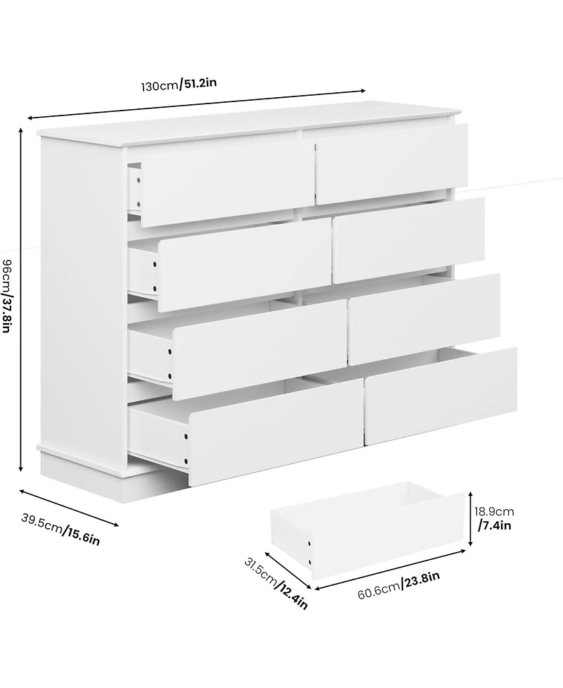 gaomon 8 Drawer Double Dresser for Bedroom, 51" Wide Modern Chest, Storage Organizer for Bedroom, Living Room, Hallway