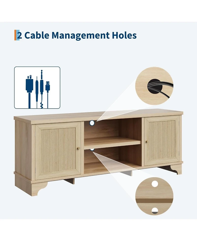 gaomon 61.8" Rattan Tv Stand for TVs up to 70", Boho Entertainment Center Table, Media Console with Storage