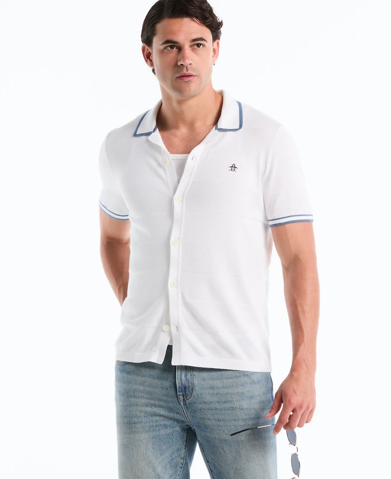 Original Penguin Men's Cotton Seed Stitch Polo Sweater