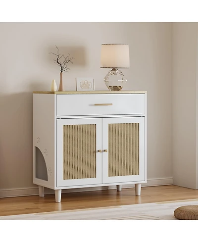 Clihome Wooden Pet House Sideboard, Farmhouse Buffet Cabinet with Storage, White