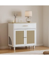 Clihome Wooden Pet House Sideboard, Farmhouse Buffet Cabinet with Storage, White