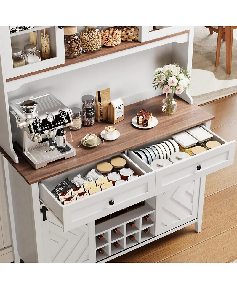 gaomon 72" Sliding Barn Door High Bar Cabinet Farmhouse, Large Kitchen Buffet with Hutch Wine Storage