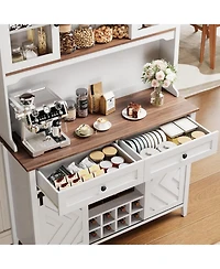 gaomon 72" Sliding Barn Door High Bar Cabinet Farmhouse, Large Kitchen Buffet with Hutch Wine Storage