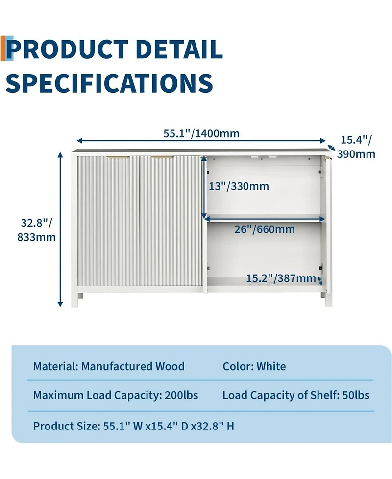 gaomon 55" Fluted Buffet Cabinet with Storage