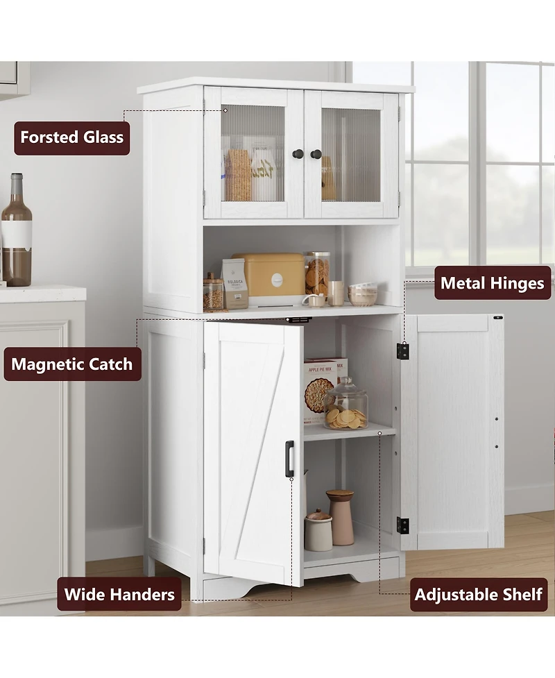 gaomon Storage Cabinets, 54 Inch Tall Hutch Bar Cabinet with Glass Doors and Adjustable Shelves