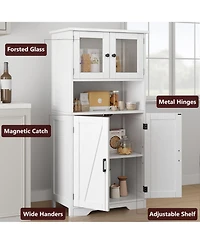 gaomon Storage Cabinets, 54 Inch Tall Hutch Bar Cabinet with Glass Doors and Adjustable Shelves