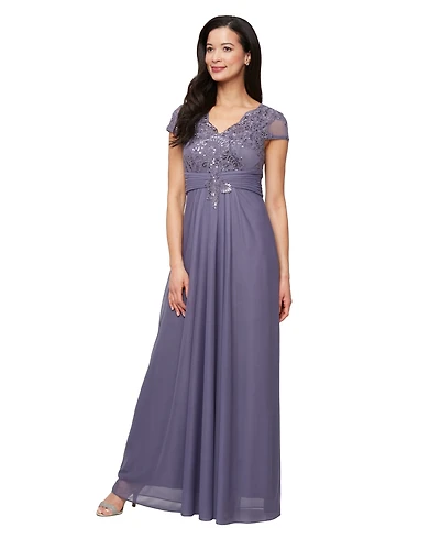 Alex Evenings Petite Sequin Embroidered-Lace Gown