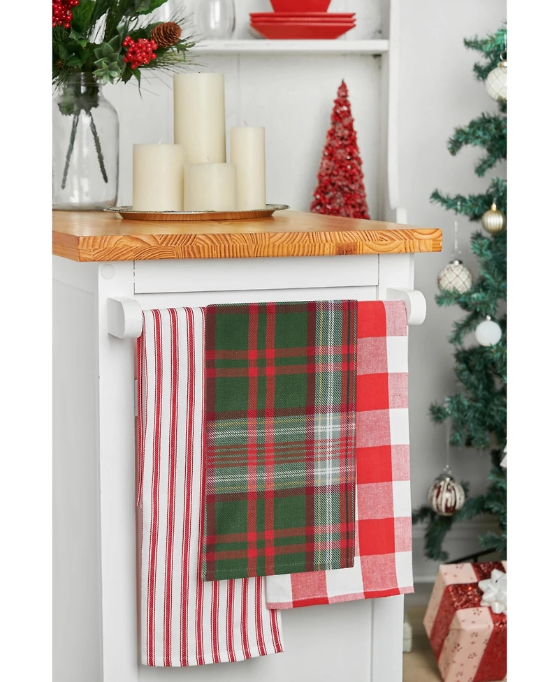 27' X 18" Axel Plaid Woven Cotton Kitchen Dish Towel, Red, White and Green Plaid