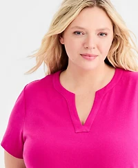 Style & Co Plus Short Sleeve Split Neck Knit Top, Macy's Exclusive