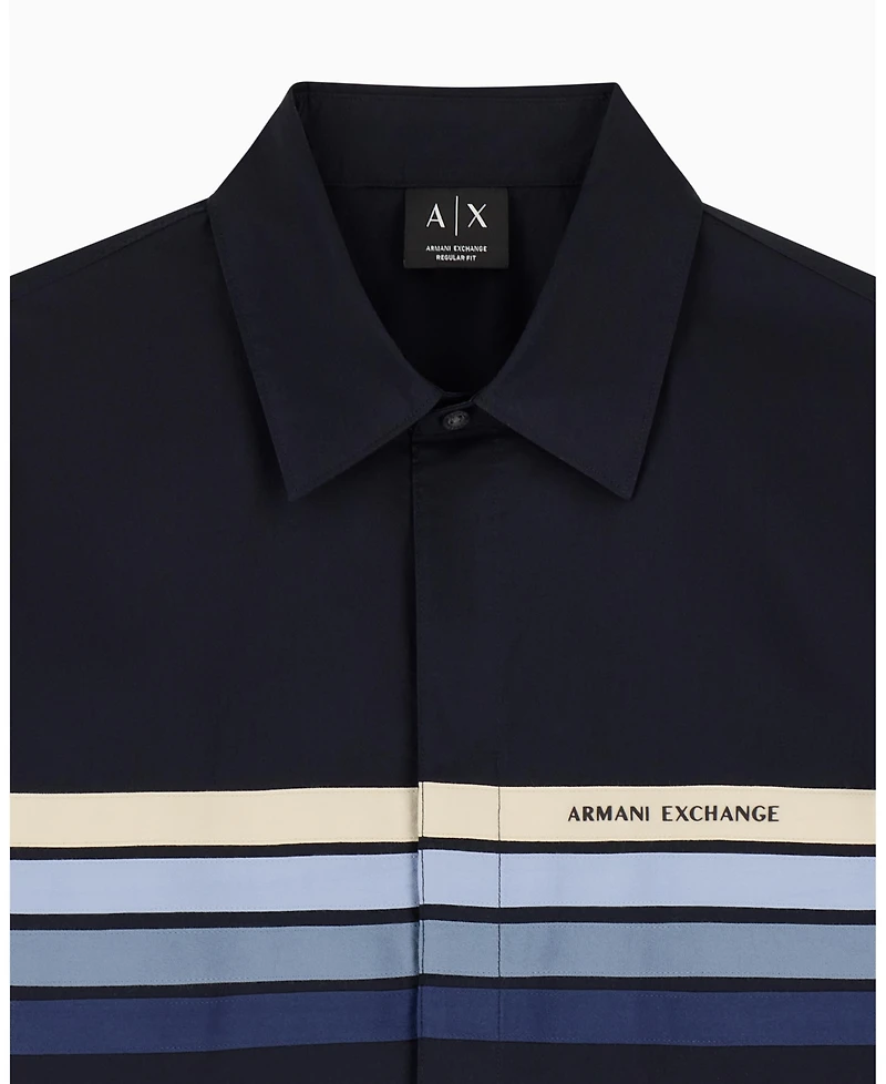 A|X Armani Exchange Men's 4 Stripes Long Sleeve Poplin Button Down Shirt