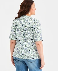 Style & Co Plus Printed Boat-Neck Elbow-Sleeve Top, Macy's Exclusive