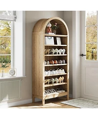 gaomon 71" Tall Modern Arched 7-Tier Wooden Shoe Cabinet with Adjustable Shelves