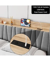 gaomon Bed Frame Storage Headboard Upholstered Platform Drawers Charging Station No Box Spring