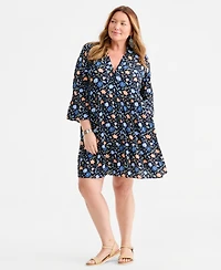 Style & Co Plus Printed V-Neck Tiered Dress, Macy's Exclusive