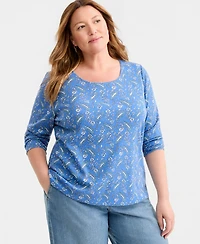 Style & Co Plus Summer Batik Scoop-Neck Top, Macy's Exclusive
