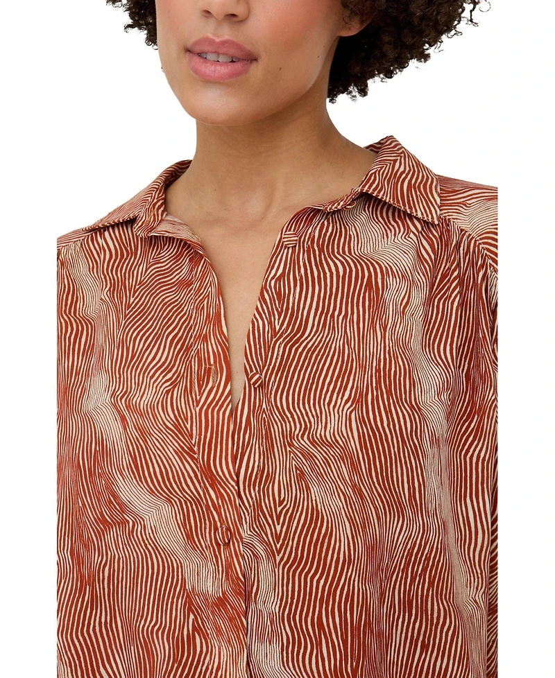 Raffya Women's Ginger Button Down Tiger Print Shirt