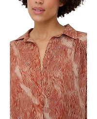 Raffya Women's Ginger Button Down Tiger Print Shirt