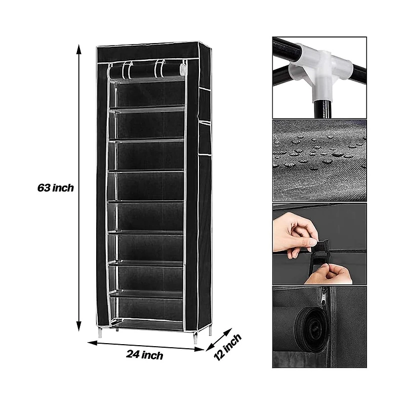 gaomon Freestanding 9-Tier Portable Shoe Rack Tower with Non-Woven Fabric Cover