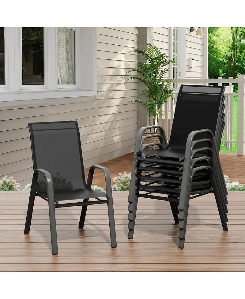 gaomon Patio Chairs Set of 6, Outdoor Stackable Dining Chairs with Textilene Fabric, All-Weather Deck Stacking Chairs with High Back for Backyard