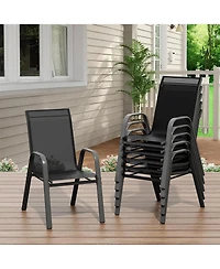gaomon Patio Chairs Set of 6, Outdoor Stackable Dining Chairs with Textilene Fabric, All-Weather Deck Stacking Chairs with High Back for Backyard