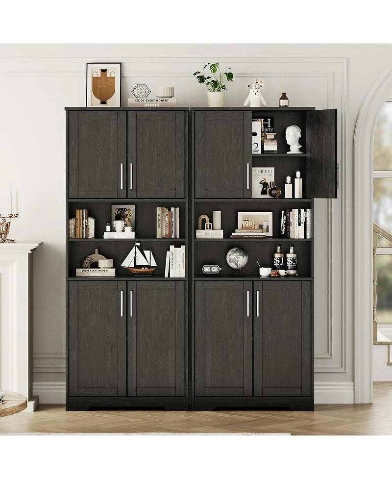 gaomon 67" Tall Kitchen Pantry Cabinet,Farmhouse Cabinet and Coffee Bar with 4 Doors, 1 Drawer, Adjustable Shelf, Microwave St
