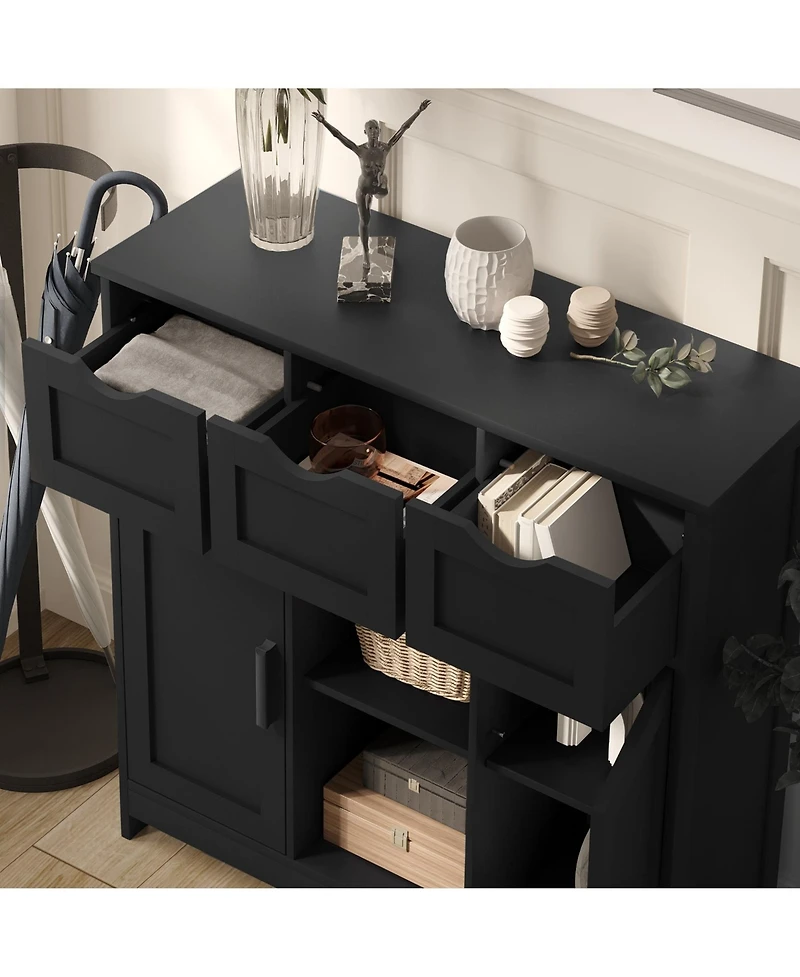 Clihome Storage Cabinets, Wooden Floor Cabinet, with Drawers and Shelves Accent