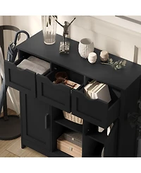 Clihome Storage Cabinets, Wooden Floor Cabinet, with Drawers and Shelves Accent