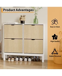 gaomon Modern Fluted 4-Flip-Drawer Shoe Cabinet, Narrow Freestanding Hidden Entryway Storage