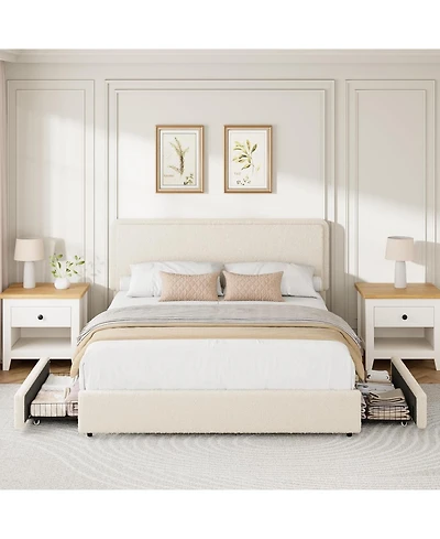 gaomon Queen Teddy Fleece Bed Frame with Storage Drawers, Upholstered Platform